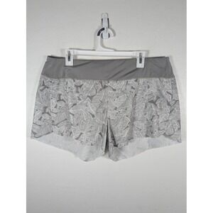 Athleta Shorts Womens XL Gray Leaf Print Lined Athletic Run Hiking Zip Pocket